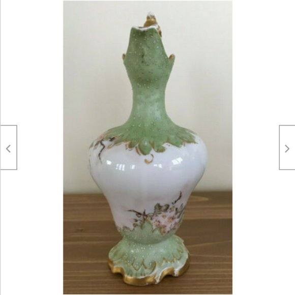 Porcelain Cruet Bottle Green Floral Pattern Gold Antique D&C Limoges France - Picture 3 of 10